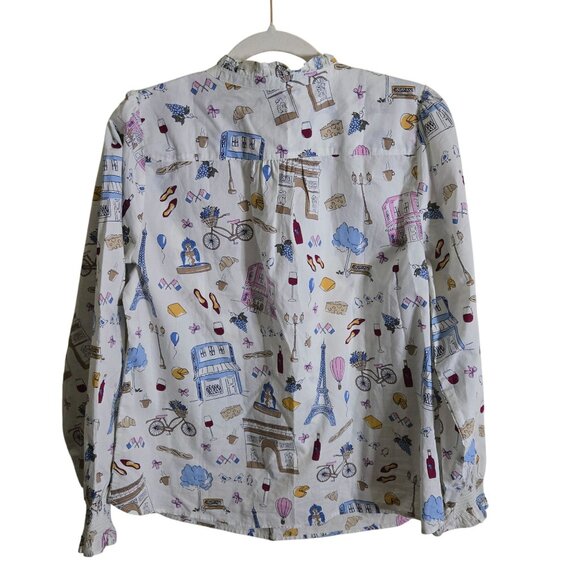 Talbots Paris Icons Ruffle Trim Popover Blouse Sustainable Cotton Size Lp - Picture 3 of 8